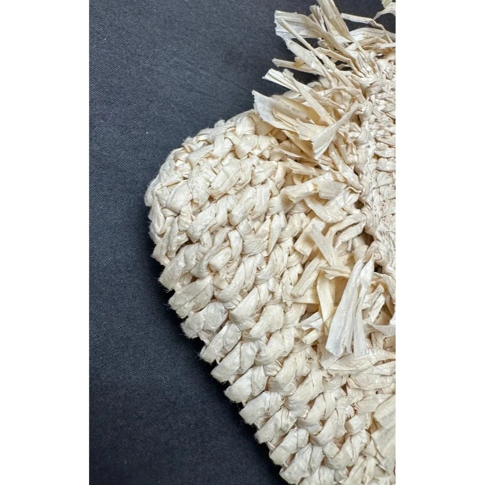 Billabong Woven Straw handBag Cream Beige Fringe Boho Summer Beach Purse